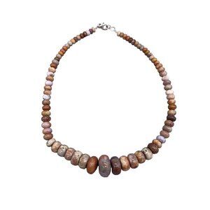 925 Sterling Silver Graduated Jasper Bead Necklace 17 Inch